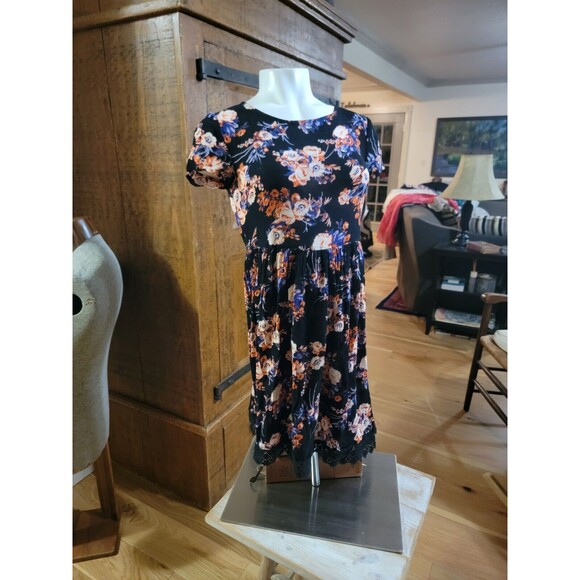 NEW LOOK casual summer cover-up/ dress, black w/ floral, US 4 UK 8 - Picture 15 of 15